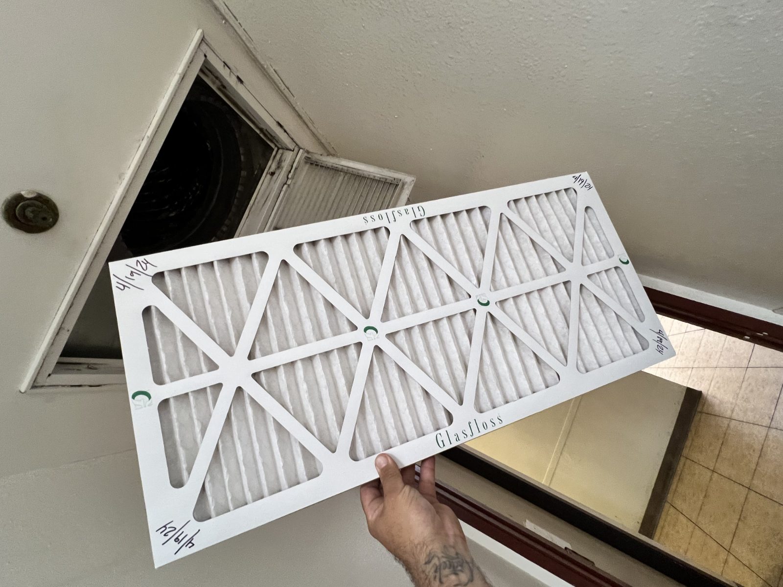 A clean pleated replacement filter installed by VORXS, dated for the next change