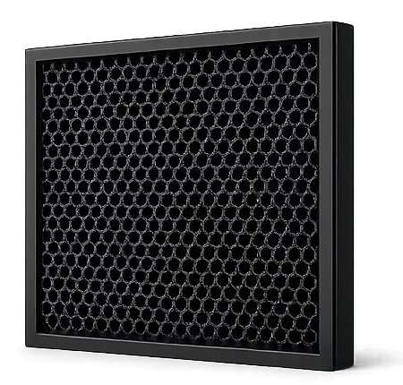 Activated carbon HVAC filter: black honeycomb carbon media in a charcoal frame.