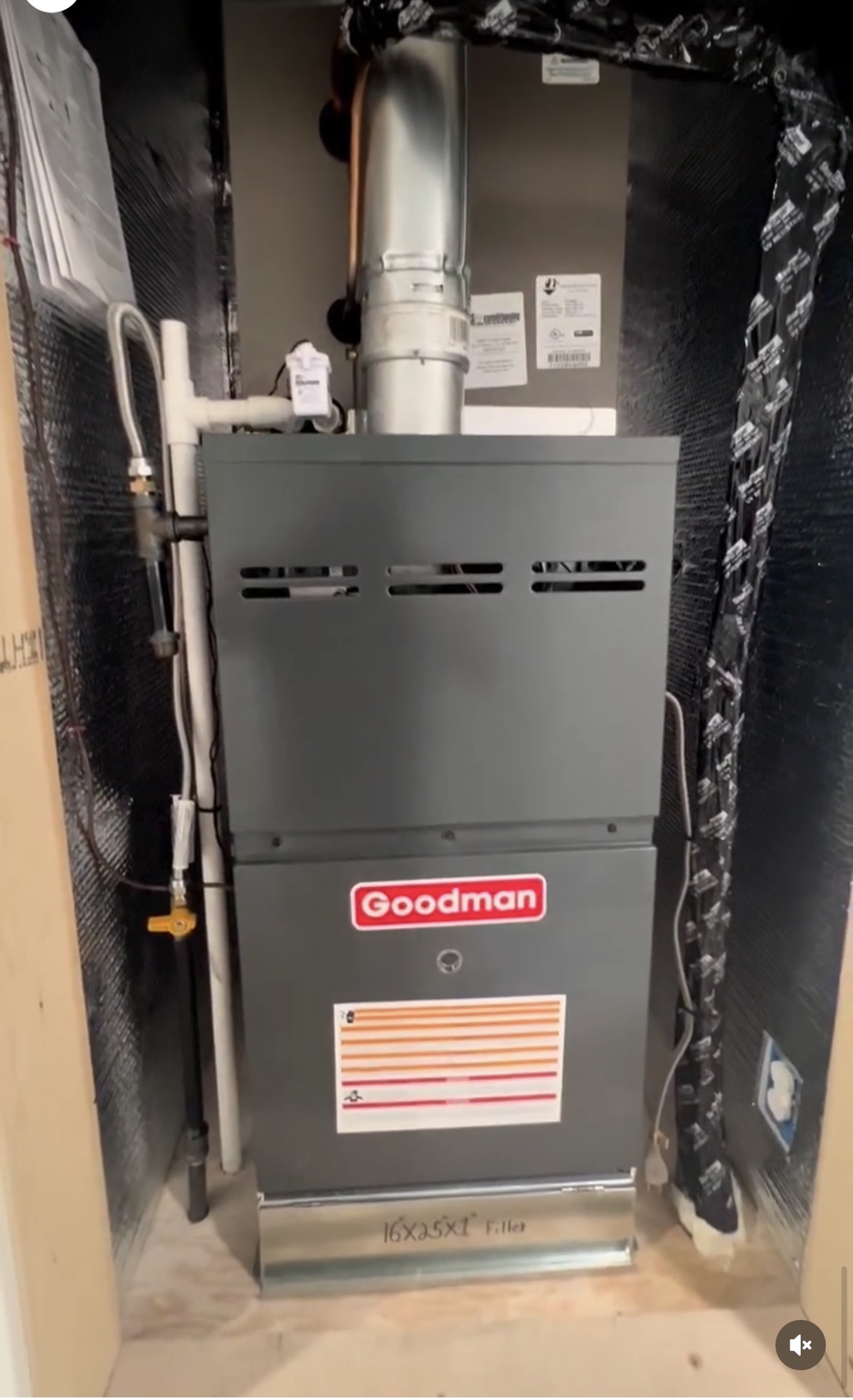 Goodman gas furnace install in mechanical room · Orange County